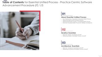 Table Of Contents For Essential Unified Process Practice Centric Software Advancement Procedure IT Tips Download PDF