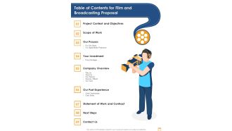Table Of Contents For Film And Broadcasting Proposal One Pager Sample Example Document
