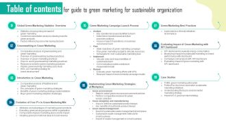 Table Of Contents For Guide To Green Marketing For Sustainable Organization Microsoft PDF