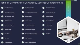 Table Of Contents For IT Consultancy Services Company Profile Structure PDF