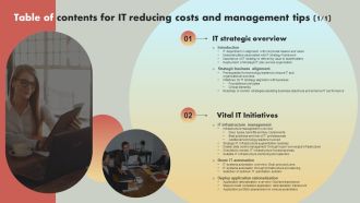 Table Of Contents For IT Reducing Costs And Management Tips Structure PDF