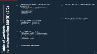 Table Of Contents For Implementing DRP IT Rules Ppt PowerPoint Presentation Infographic Template Example Introduction PDF
