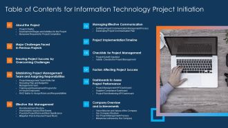 Table Of Contents For Information Technology Project Initiation Sample PDF