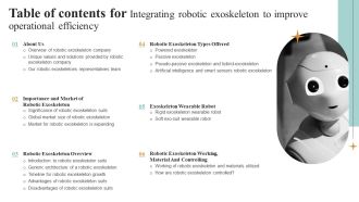 Table Of Contents For Integrating Robotic Exoskeleton To Improve Operational Efficiency Guidelines PDF