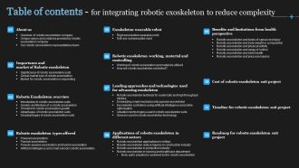 Table Of Contents For Integrating Robotic Exoskeleton To Reduce Complexity Clipart PDF