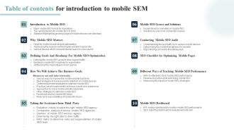Table Of Contents For Introduction To Mobile SEM Clipart PDF