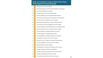 Table Of Contents For Long And Short Term Goal Yearly Report Overview Example One Pager Documents