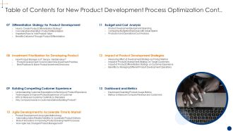 Table Of Contents For New Product Development Process Optimization Strategy Background PDF