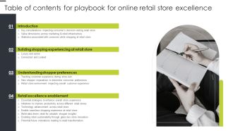 Table Of Contents For Playbook For Online Retail Store Excellence Topics PDF