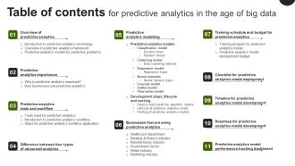 Table Of Contents For Predictive Analytics In The Age Of Big Data Icons PDF