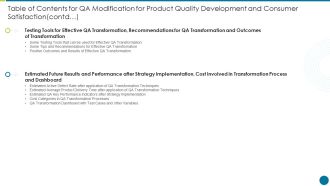 Table Of Contents For QA Modification For Product Quality Development And Consumer Satisfaction Contd Mockup PDF