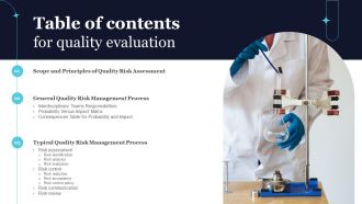 Table Of Contents For Quality Evaluation Ppt PowerPoint Presentation File Infographic Template PDF