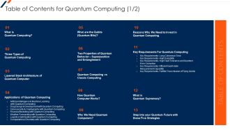 Table Of Contents For Quantum Computing Ppt Layouts Slide Portrait PDF