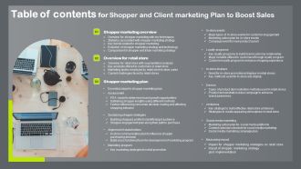 Table Of Contents For Shopper And Client Marketing Plan To Boost Sales Summary PDF