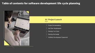 Table Of Contents For Software Development Life Cycle Planning Slide Infographics PDF