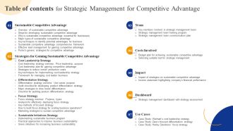 Table Of Contents For Strategic Management For Competitive Advantage Slides PDF