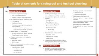 Table Of Contents For Strategical And Tactical Planning Ppt PowerPoint Presentation Gallery Format Ideas PDF