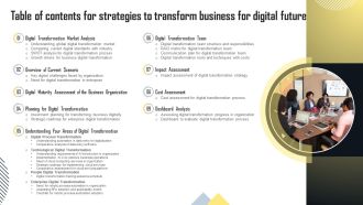 Table Of Contents For Strategies To Transform Business For Digital Future Introduction PDF