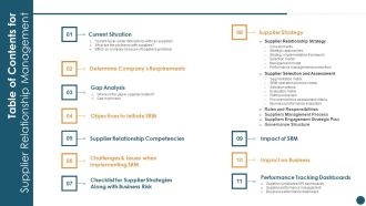 Table Of Contents For Supplier Relationship Management Template PDF