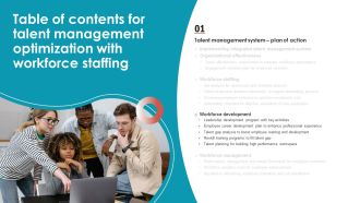 Table Of Contents For Talent Management Optimization With Workforce Staffing Portrait PDF Designs PDF Topics PDF