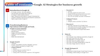 Table Of Contents Google AI Strategies For Business Growth Slides PDF