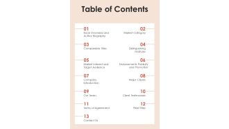 Table Of Contents Historical Fiction Book Proposal One Pager Sample Example Document