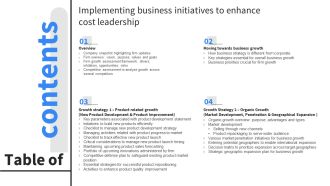 Table Of Contents Implementing Business Initiatives To Enhance Cost Leadership Demonstration PDF