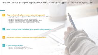 Table Of Contents Improving Employee Performance Management System In Organization Rules Brochure PDF