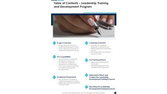 Table Of Contents Leadership Training And Development Program One Pager Sample Example Document