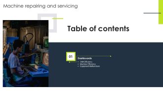 Table Of Contents Machine Repairing And Servicing Ppt File Information PDF