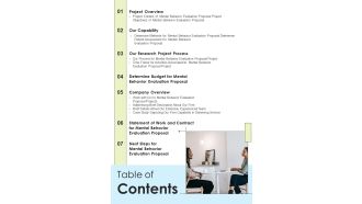 Table Of Contents Mental Behavior Evaluation Proposal One Pager Sample Example Document