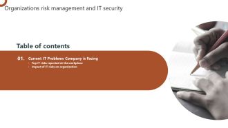 Table Of Contents Organizations Risk Management And IT Security Workplace Elements PDF