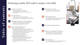 Table Of Contents Performing Mobile SEO Audit To Analyze Web Traffic Guidelines PDF