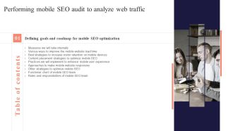 Table Of Contents Performing Mobile SEO Audit To Analyze Web Traffic Slide Infographics PDF