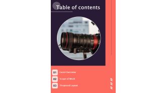 Table Of Contents Photo Exhibition Proposal One Pager Sample Example Document