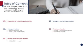 Table Of Contents Post Merger Information Technology Service Delivery Amalgamation Service Graphics PDF