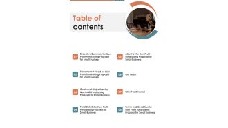 Table Of Contents Profit Fundraising Proposal For Small Business One Pager Sample Example Document