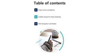 Table Of Contents Project Work Arrangement Proposal One Pager Sample Example Document