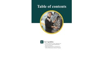 Table Of Contents Proposal For Automobile Repair And Maintenance One Pager Sample Example Document