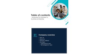 Table Of Contents Proposal For Business To Business Enterprise One Pager Sample Example Document