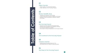 Table Of Contents Proposal For Company Acquisition One Pager Sample Example Document