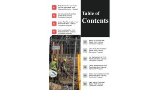 Table Of Contents Proposal For Post Construction Cleanup Contractor One Pager Sample Example Document