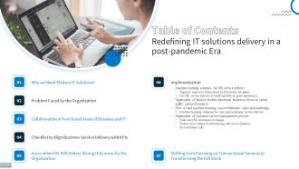 Table Of Contents Redefining IT Solutions Delivery In A Post Pandemic Era Topics PDF