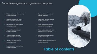 Table Of Contents Snow Blowing Service Agreement Proposal Portrait PDF