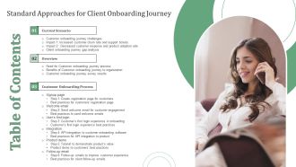 Table Of Contents Standard Approaches For Client Onboarding Journey Icons PDF