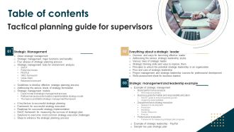 Table Of Contents Tactical Planning Guide For Supervisors Graphics PDF