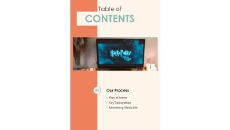 Table Of Contents Television Commercial Service Proposal One Pager Sample Example Document