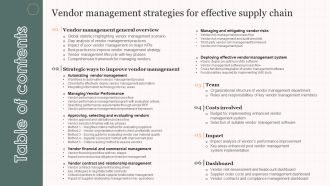 Table Of Contents Vendor Management Strategies For Effective Supply Chain Slides PDF