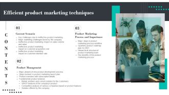Tables Of Content Efficient Product Marketing Techniques Summary PDF