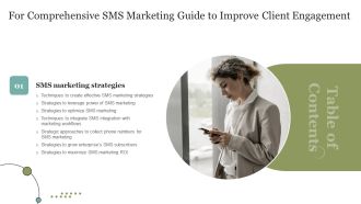 Tables Of Contents For Comprehensive SMS Marketing Guide To Improve Client Engagement Slide Demonstration PDF
